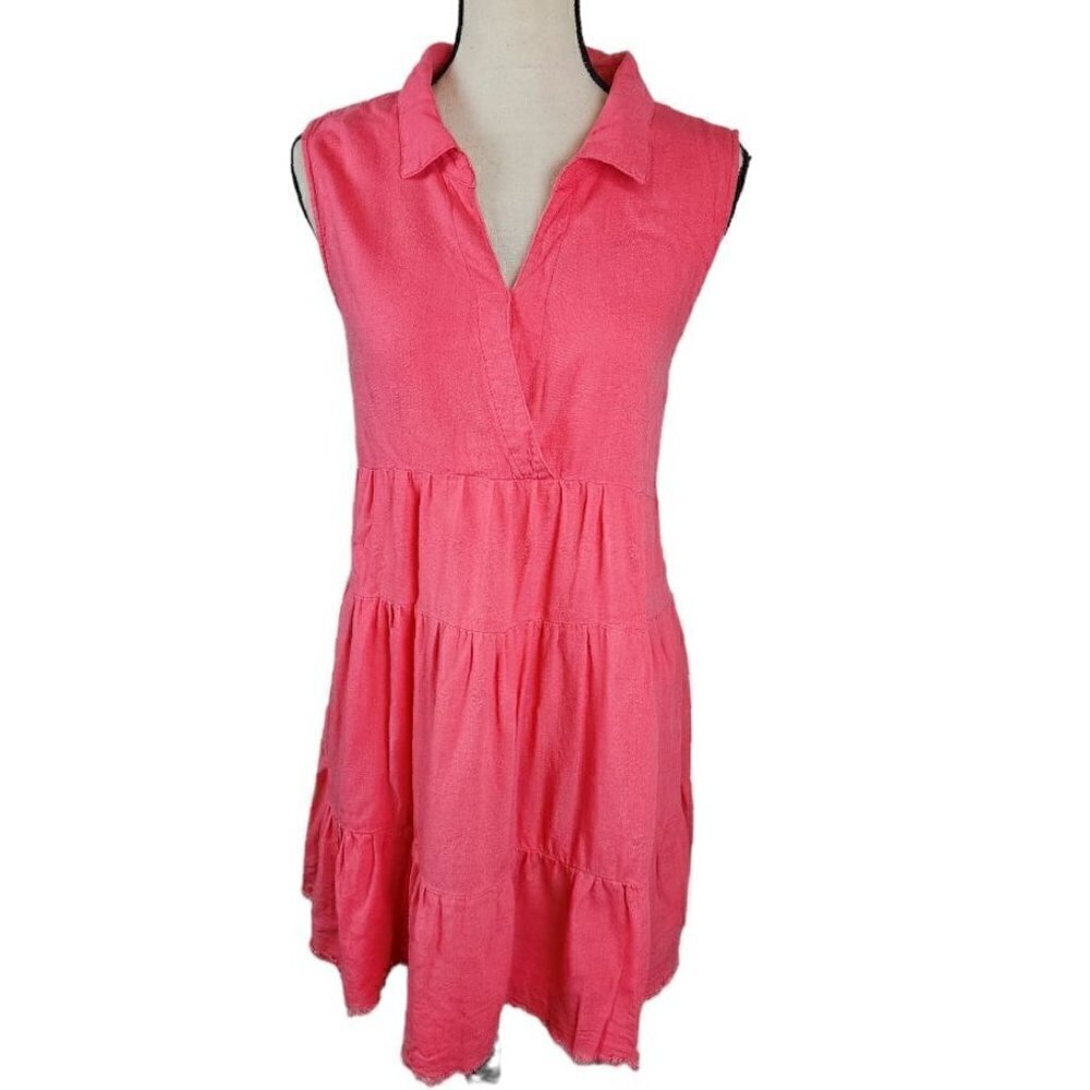 Umgee mini dress size L linen blend sleeveless collared